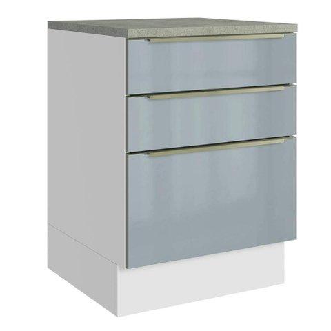 Balcão de Cozinha 60 Cm 3 Gavetas Branco/cinza Lux Madesa Branco/cinza
