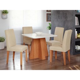 Conjunto de Mesa de Jantar Tampo de Vidro Larissa com 4 Cadeiras Maia Linho Bege Gengibre - 1