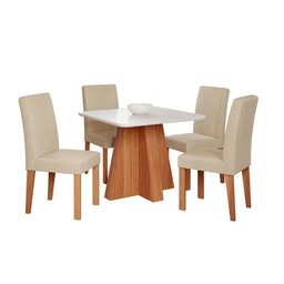 Conjunto de Mesa de Jantar Tampo de Vidro Larissa com 4 Cadeiras Maia Linho Bege Gengibre - 2