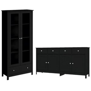 Cristaleira 2 Portas Vidro e Balcao Buffet 4 Portas Preto Dtall