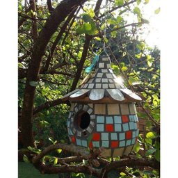 Casinha De Passarinho Cerâmica Porongo Mosaico Branco - 2