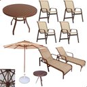 Ver imagem 1 de Kit 2 Chaises 1 Mesa 4 Cadeiras 1 Mesinha Ombrelone com Base Marrom