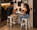 Ver imagem 3 de Mesa Jantar Aparador Bancada Alta Industrial 130x80cm Tampo Branco Pés Branco