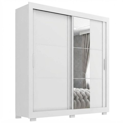 Guarda Roupa Casal 2 Portas de Correr com Espelho Titan 196 cm Branco Absoluto Zanz