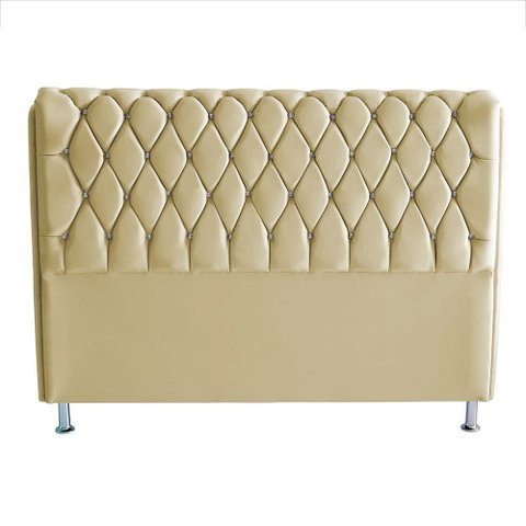 Cabeceira de Cama Box Jully Casal 140 Cm Botão Strass Suede Bege do Lar Móveis