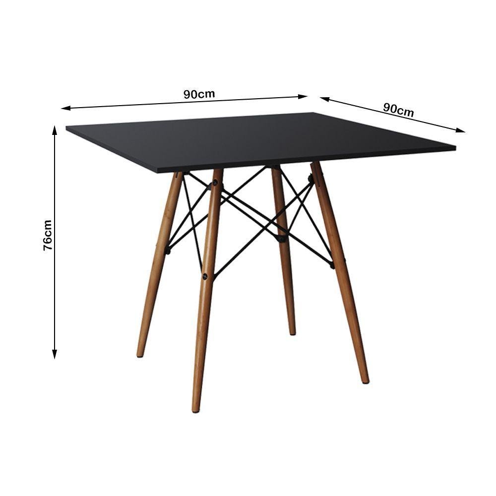 Conjunto de Mesa Eiffel Quadrado Tampo de Madeira 90cm Preto com 4 Cadeiras Katrina Preto - 3