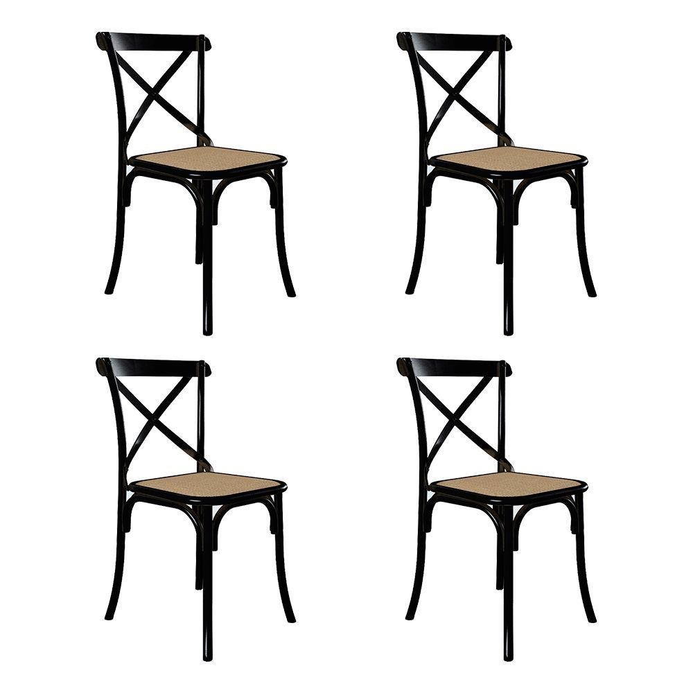 Conjunto de Mesa Eiffel Quadrado Tampo de Madeira 90cm Preto com 4 Cadeiras Katrina Preto - 4
