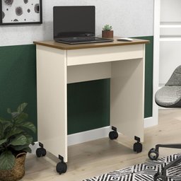 Escrivaninha Pequena Para Notebook  Off White Freijo com 1 Gaveta e Rodízios - 2