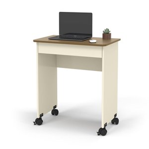Escrivaninha Pequena Para Notebook  Off White Freijo com 1 Gaveta e Rodízios