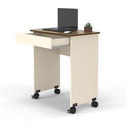 Escrivaninha Pequena Para Notebook  Off White Freijo com 1 Gaveta e Rodízios - 3