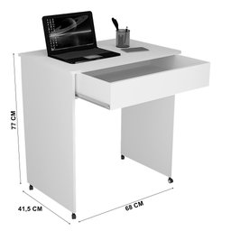Escrivaninha Pequena Para Notebook  Off White Freijo com 1 Gaveta e Rodízios - 4