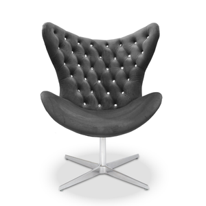 Poltrona Egg Slim Capitonê Brilho Suede Cinza Base Giratória