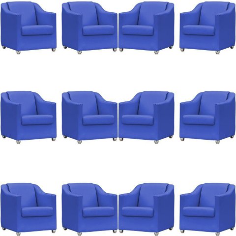 Kit 12 Poltronas Mila Corino Cores Pé de Plástico Cromado - Azul-royal Corino