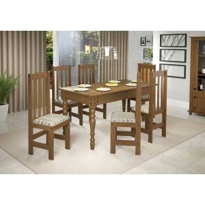 Conjunto Valencia Mesa de Madeira 1,60 com 6 Cadeiras - Imbuia Fosco