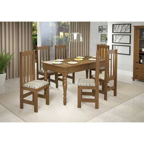 Conjunto Valencia Mesa de Madeira 1,60 com 6 Cadeiras - Imbuia Fosco
