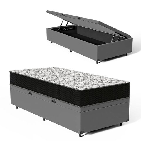 Cama Box Baú com Colchão de Espuma D45 Ortobom Airtech 150 D45 Solteiro 88cm