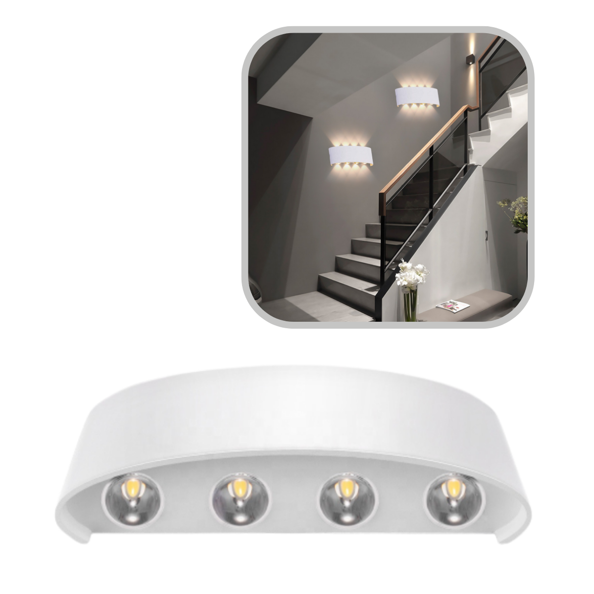 Arandela (Cor Branca) Meia Lua De Sobrepor Interno E Externo LED 8W Bivolt IP65 Luz Branco Quente Co