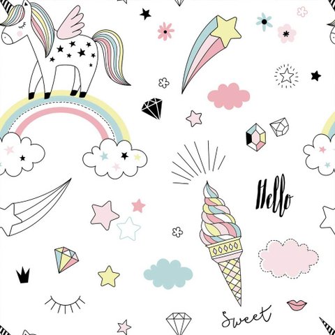 Papel de Parede Decorativo Baby Unicórnios e Sorvetes Coloridos 2,5m