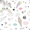 Ver imagem 1 de Papel de Parede Decorativo Baby Unicórnios e Sorvetes Coloridos 2,5m