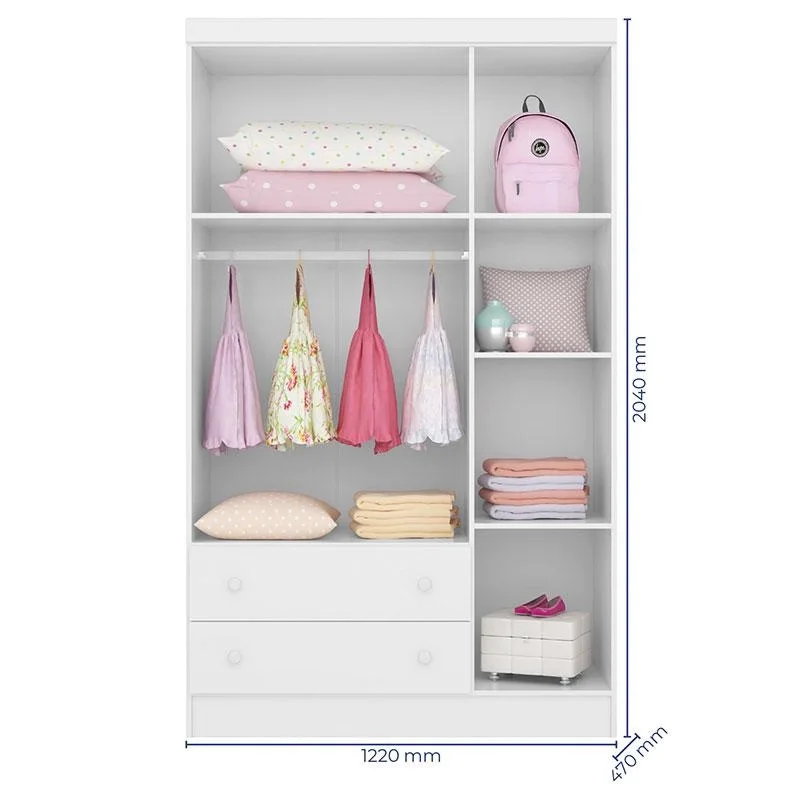 Quarto de Bebe Amore Completo - Guarda Roupa 3 Portas + Comoda + Berço Mini Cama Branco - Qmovi - 3