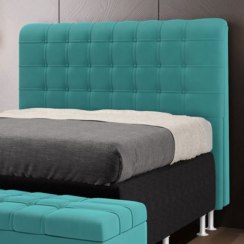 Cabeceira Estofada Decorativa Rana 160 Para Cama Queen Sued Azul Turquesa Aradecor