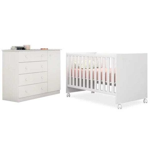 Quarto de Bebê Cômoda e Berço Doce Sonho Branco - Phoenix
