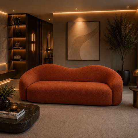 Sofá Star 190 cm Orgânico Decorativo Sala Recepção Zahav:Terra Cota