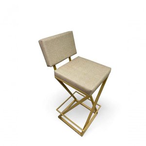 Banqueta Zênite com Encosto Estofada Metalon Dourado Bege - 65cm
