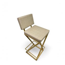 Banqueta Zênite com Encosto Estofada Metalon Dourado Bege - 65cm - 2