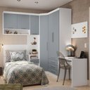 Ver imagem 1 de Quarto de Canto Solteiro com Guarda Roupas Cabeceira e Escrivaninha Alpes Luciane Móveis Branco Pf