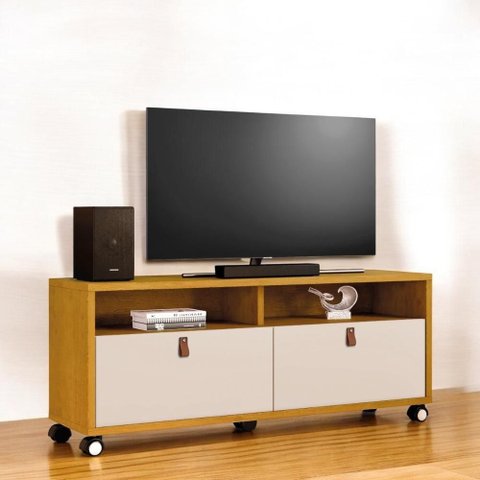 Rack Pequim para TV 55 Polegadas 145cm com Gavetas e Rodízios Marrom Carmolar Móveis