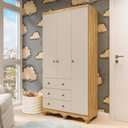 Ver imagem 1 de Guarda-Roupa Infantil 3 Portas e 3 Gavetas 100% MDF Mimo Espresso Móveis Bege/Off White/Amêndoa