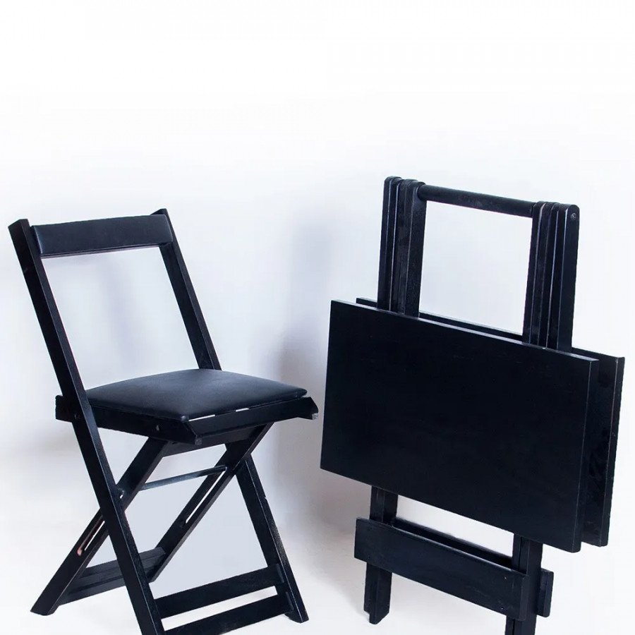 Mesa Dobrável com 4 Cadeiras Estofadas 70x70 Preto - 2