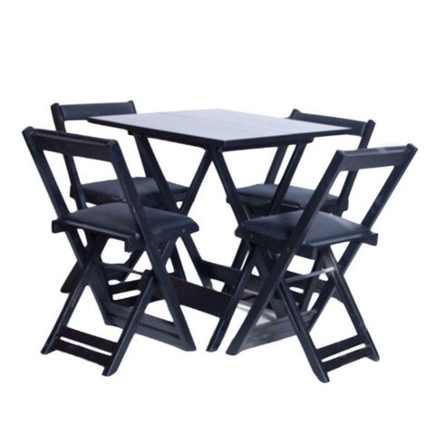 Mesa Dobrável com 4 Cadeiras Estofadas 70x70 Preto