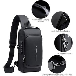 Pochet Masculina com Cadeado À Prova D'água Anti-roubo Preta