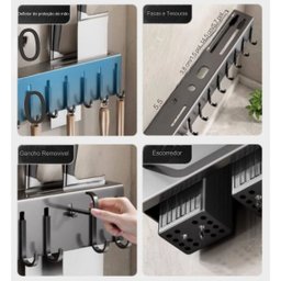 Rack Suspenso de Parede Cozinha Porta Facas Utensílios Cinza:40cmtrc0346 - 4