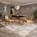 Ver imagem 1 de Conjunto Sala de Jantar Lina em Madeira Maciça 6 Cadeiras Boucle Bege