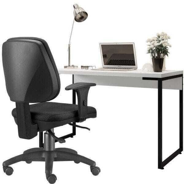 Kit Cadeira Escritório Job e Mesa Escrivaninha Industrial Soft Branco Fosco - Lyam Decor