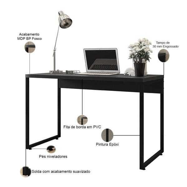 Mesa para Escritório e Home Office Industrial Soft F01 Preto Fosco - Lyam Decor - 3
