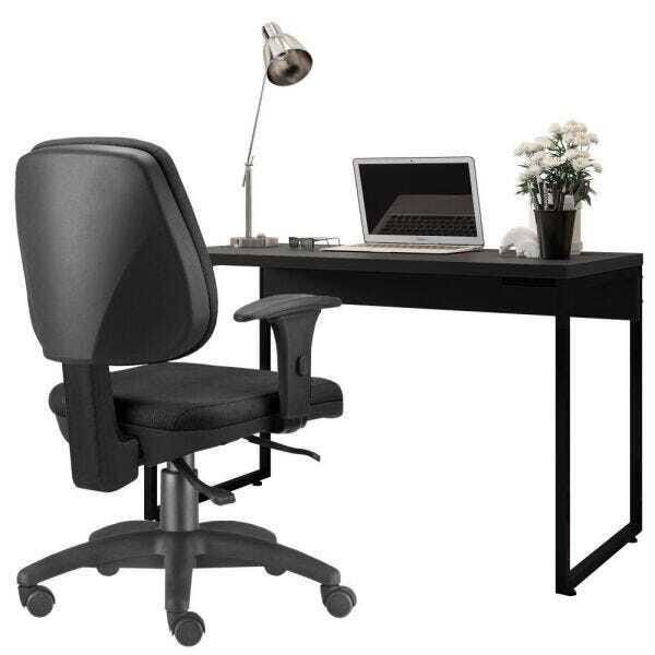 Kit Cadeira Escritório Job e Mesa Escrivaninha Industrial Soft Preto Fosco - Lyam Decor - 1