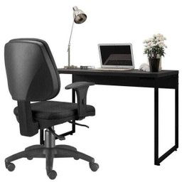 Kit Cadeira Escritório Job e Mesa Escrivaninha Industrial Soft Preto Fosco - Lyam Decor - 1