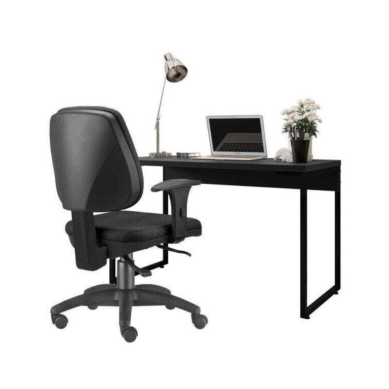 Kit Cadeira Escritório Job e Mesa Escrivaninha Industrial Soft Preto Fosco - Lyam Decor