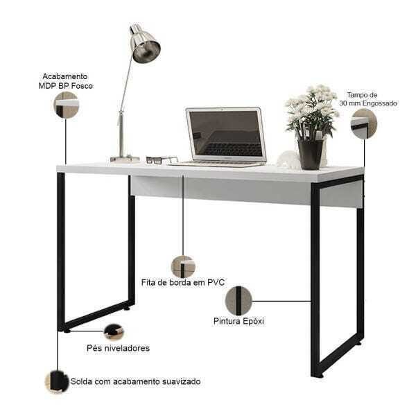 Mesa para Escritório e Home Office Industrial Soft F01 Branco Fosco - Lyam Decor - 3