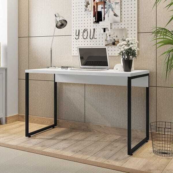 Mesa para Escritório e Home Office Industrial Soft F01 Branco Fosco - Lyam Decor - 2