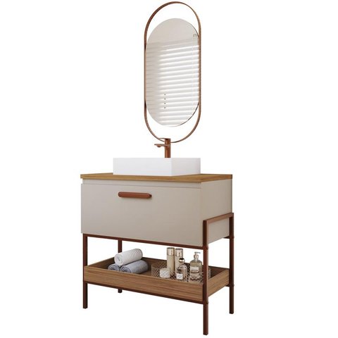 Gabinete de Banheiro Portinari 80 com Espelho Lumini Cappuccino/freijo - Mgm