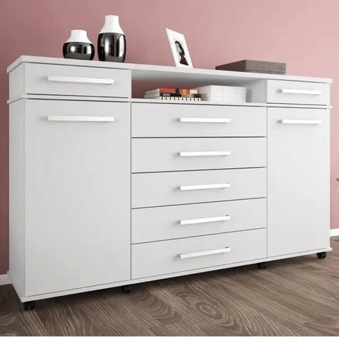 Comoda London 7 Gavetas 2 Portas Branco - Demóbile