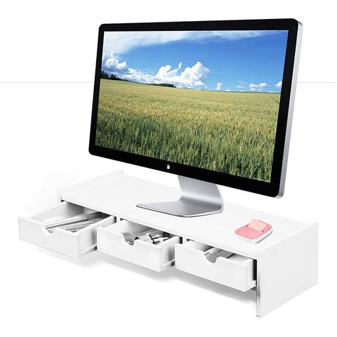 Suporte para Monitor , Prateleira para Computador com 3 Gavetas