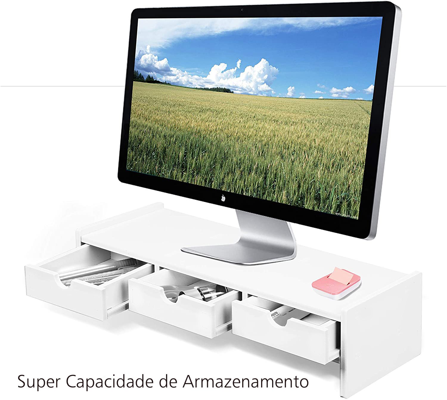 Suporte para Monitor , Prateleira para Computador com 3 Gavetas - 4