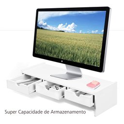 Suporte para Monitor , Prateleira para Computador com 3 Gavetas - 4