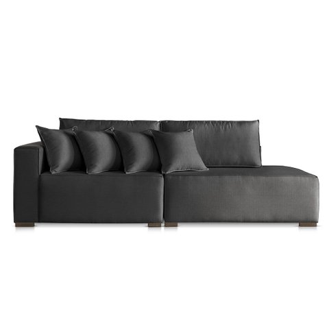 Sofá 4 Lugares Modulado Chaise Almofada Solta Molas Isa Be Linho Preto 2,7m